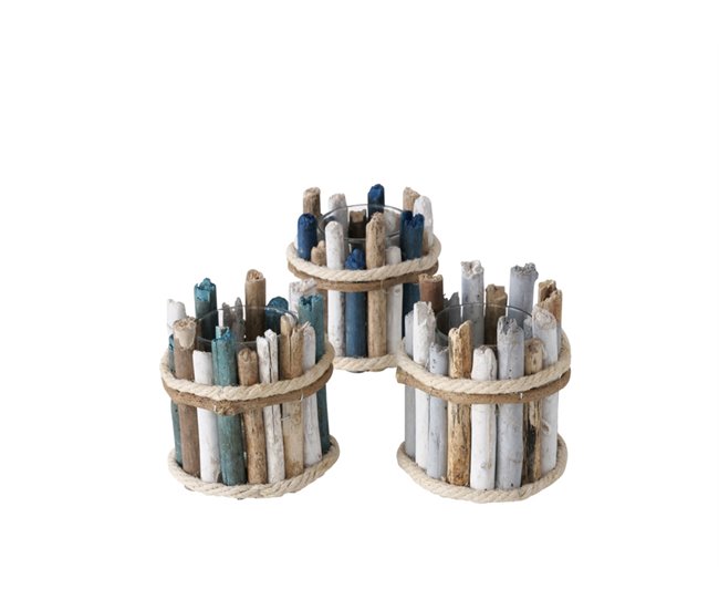 Porta velas FUARA surtido material madera Multicolor