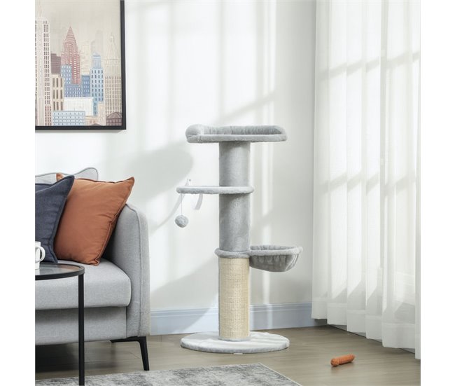 Árbol para Gatos Aglomerado de Madera, Felpa PawHut Gris