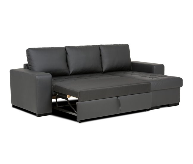Chaise longue piel sintética con cama HARRY Negro