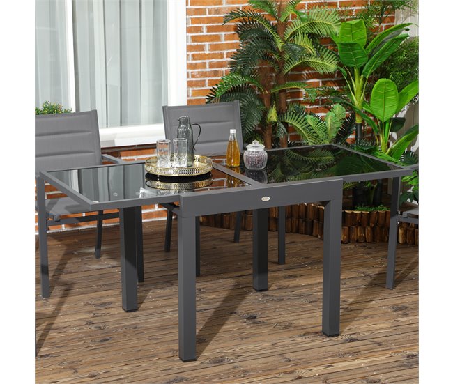 Mesa de Jardín Aluminio, Vidrio templado Outsunny 160x80 Negro