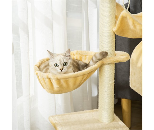 Árbol Rascador para Gatos Aglomerado de Madera, Felpa, Sisal Beige