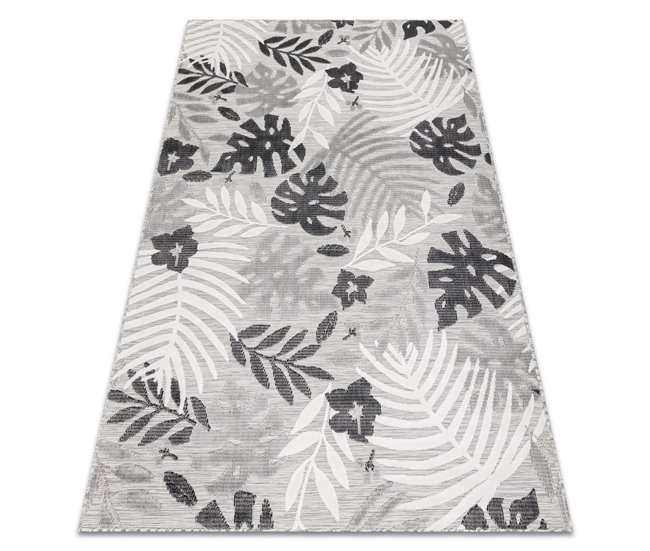 Alfombra Estructural BOTANIC 65245 Hojas de monstera tejido plano 176x270 Gris