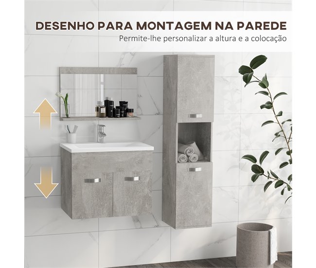 Conjunto de Muebles de Baño Melamina de Madera, Cerámica, Vidrio Gris