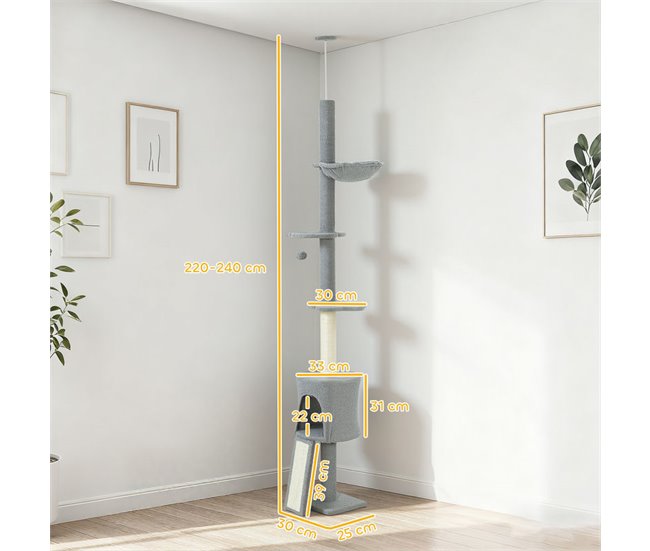 Árbol para Gatos Aglomerado de Madera, Terciopelo de Peluche Gris