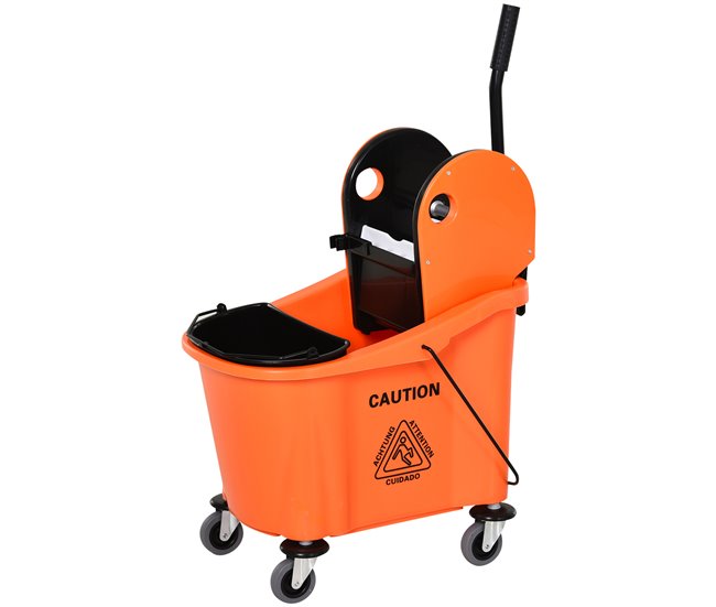 Cubo para Fregona Plástico PP, Metal HOMCOM Naranja