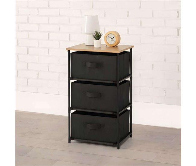 Cajonera Interior de Armario con 3 Cajones Tela Negro