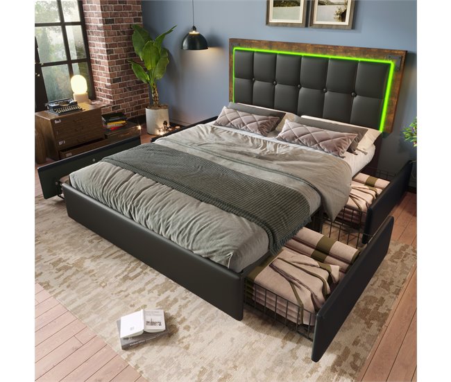 Camas de matrimonio 147x207 Negro