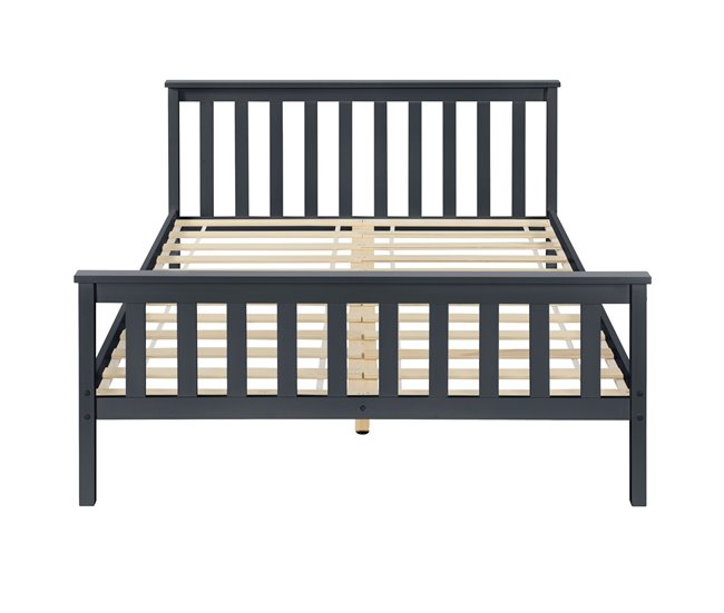 Cama Doble Hellnar de Pino - con Listones Colchón Reposacabezas 188x208 Gris Oscuro