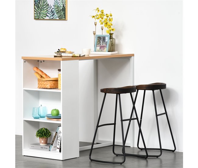 Mesa de Bar Tablero de MDF, Metal HOMCOM, hogar - cocina 115x55 Blanco