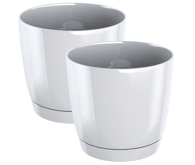 2x Maceta redonda de plastico Coubi Round P Blanco