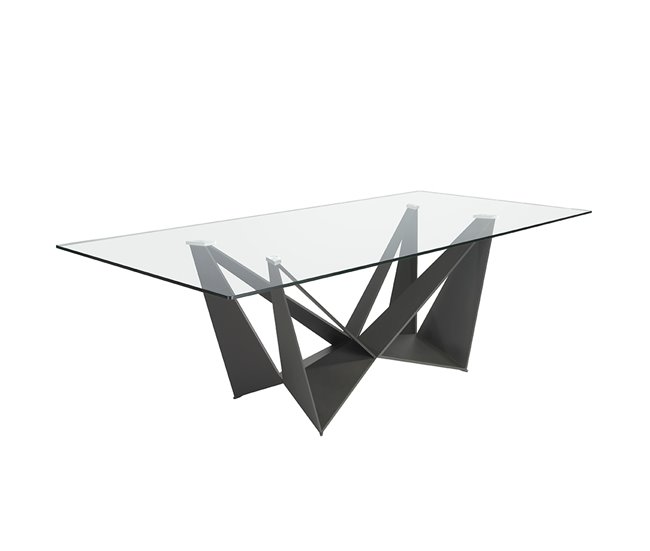 Mesa comedor rectangular cristal templado y acero negro Transparente