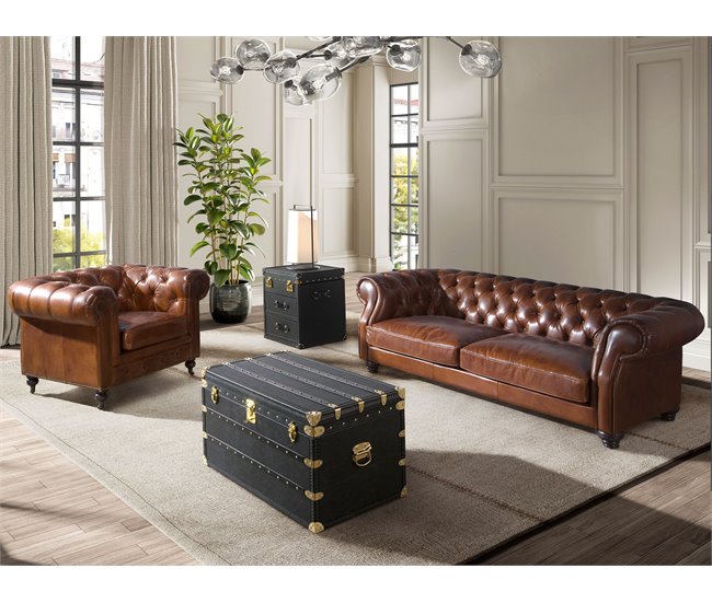 ANGEL CERDA Baúl piel 93 Negro/ Dorado