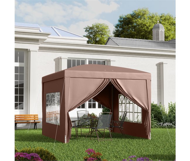 Carpa Plegable Acero, Tela Oxford Outsunny Marron
