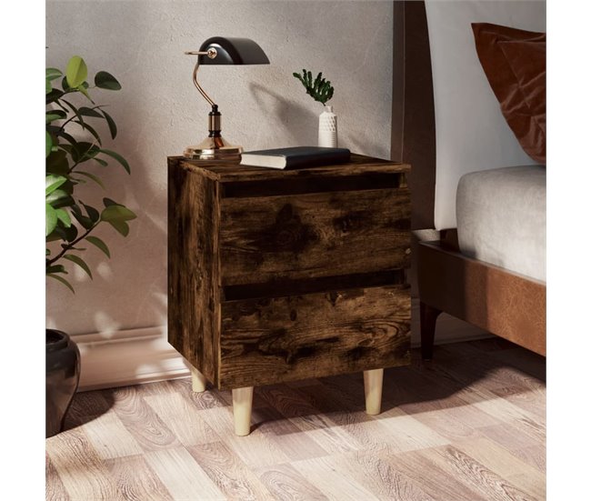 2 Mesitas de noche con patas madera 40 Blanco