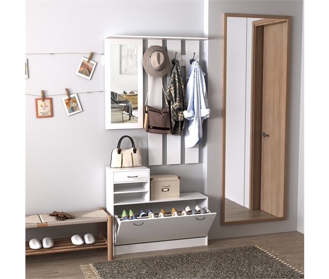 Conjunto Muebles de Entrada Tablero de partículas HOMCOM 90 Blanco