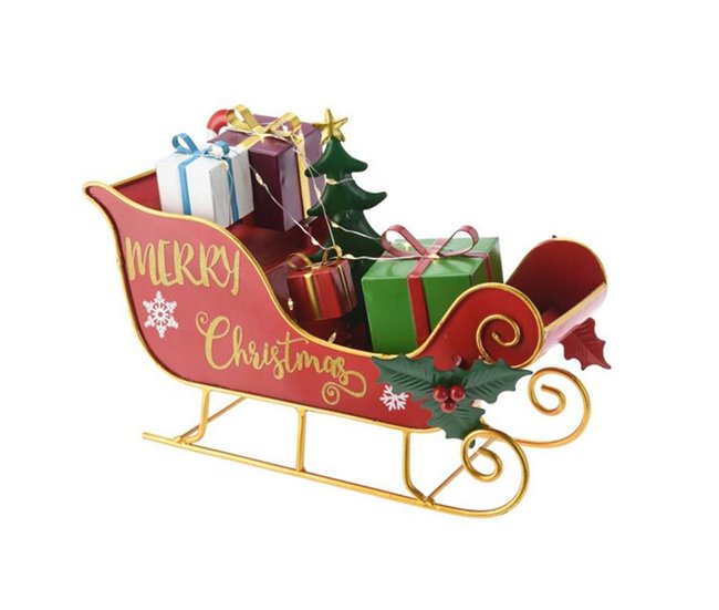 Figura decorativa de trineo con regalos de metal y luces LED Multicolor
