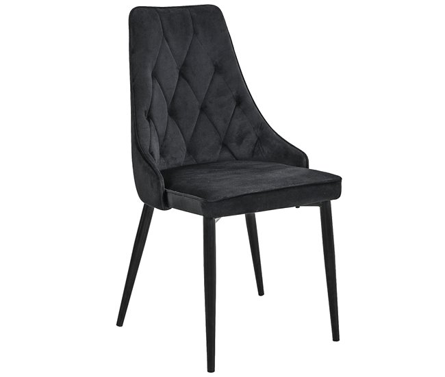2x Silla tapizada capitoné de terciopelo SJ.054 Negro