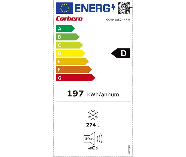 Congelador vertical 60cm 274L no frost CORBERÓ CCVH18524NF Blanco