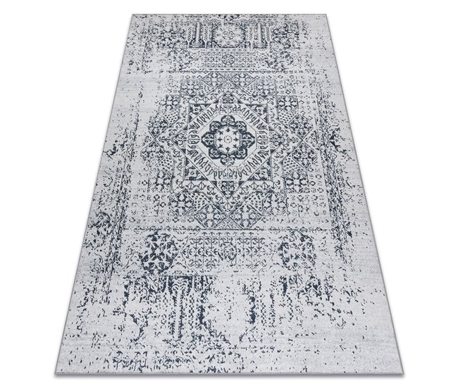 Alfombra lavable ANDRE 1072 Rosetón vintage 160x220 Blanco/ Gris
