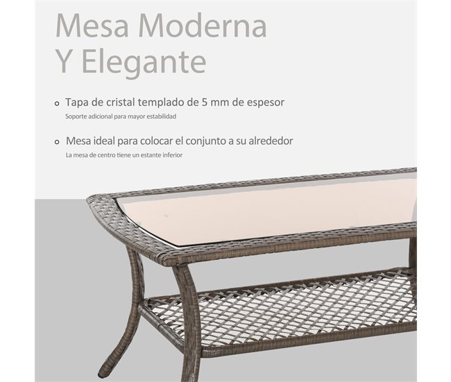 Muebles de Jardín de Ratán Metal, Ratán PE, Poliéster Outsunny Marron