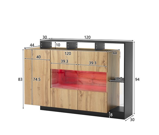 Aparador de mdf con 3 puertas Negro/ Madera