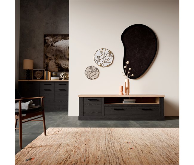 Mueble TV 1 puerta y 2 cajónes VERONA Negro/ Madera