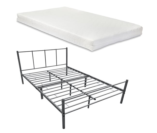 Cama doble Laos con somier y colchón metal Gris