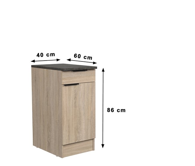 Módulo bajo FUMAY de 40cm con cajón y 1 puerta Roble