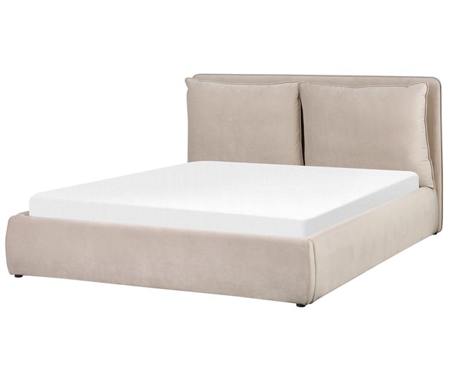 Beliani Cama con almacenaje Terciopelo BAJONNA 183x235 Beige