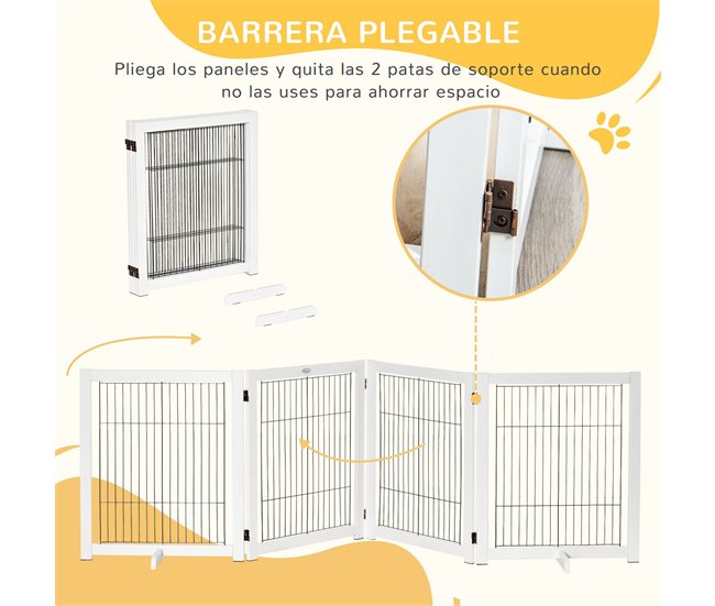 Barrera de Seguridad para Perros Madera de Pino y Acero PawHut Blanco