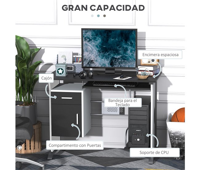 Mesa de Ordenador MDF,Metal HOMCOM, oficina - escritorios 100x52 Negro