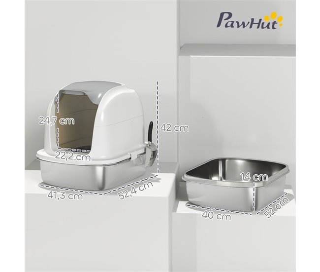 Arenero para Gatos Acero Inoxidable, ABS PawHut Blanco
