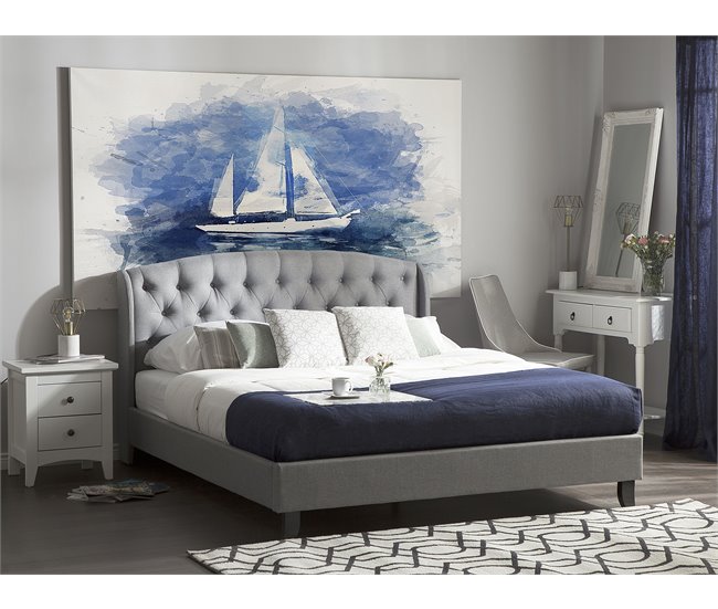 Beliani Cama con somier Poliéster BORDEAUX 221x169 Gris Claro