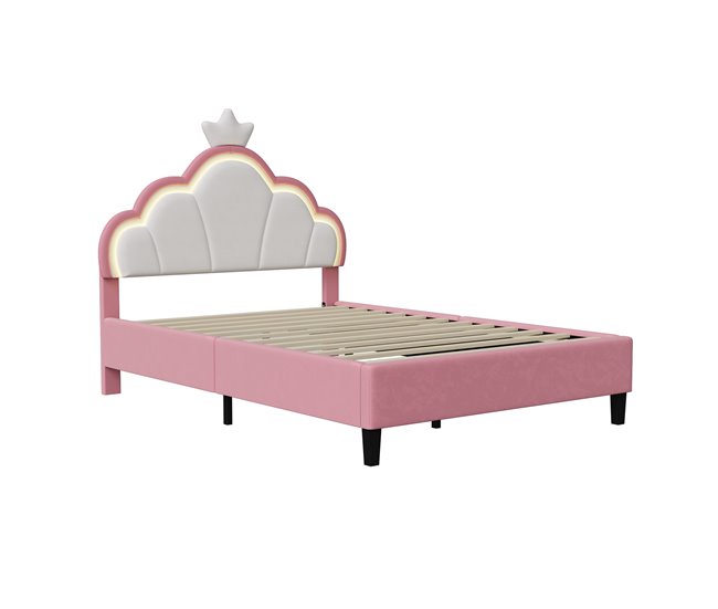 Cama, LED, Cama infantil, Cama juvenil, Cama doble 94x203 Rosa