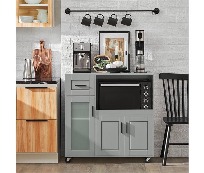 Aparador Cocina con Ruedas 3 Puertas y 1 cajón FSB78-HG SoBuy Gris Claro