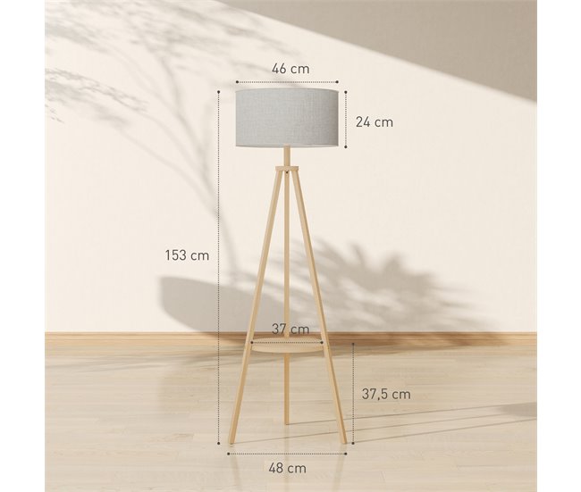 Lámpara de Pie Madera, Lino HOMCOM, hogar - iluminación Gris