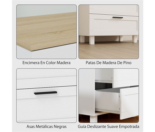 Cómoda Melamina de Madera, MDF HOMCOM Blanco