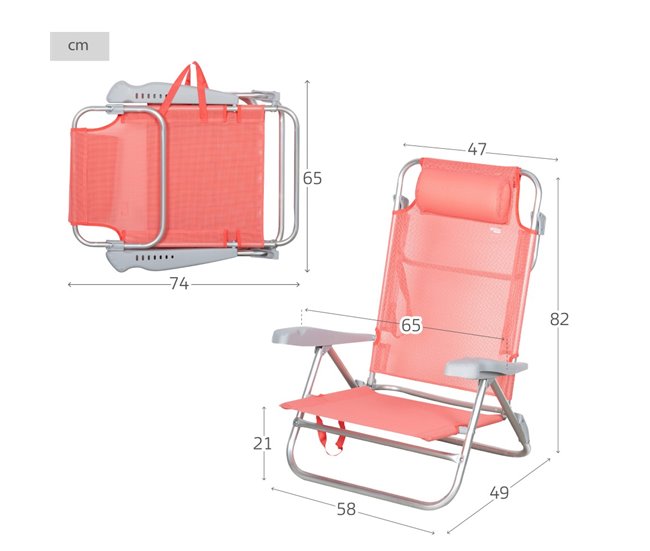 Aktive Silla de playa plegable y reclinable 7 posiciones Naranja