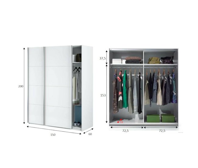 Armario 2 puertas efecto madera 150 Blanco Brillo