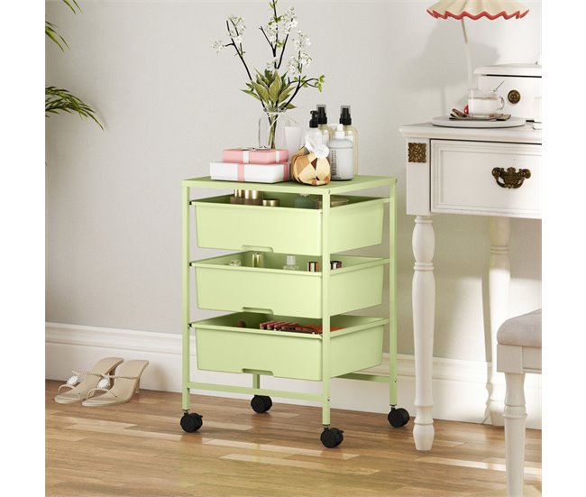 Carrito de Almacenamiento Acero, PP HOMCOM, hogar - cocina Verde