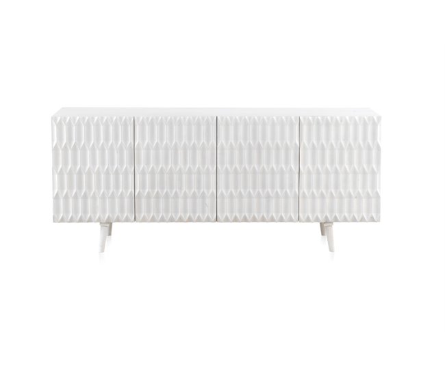 Aparador De Madera De Mango Con 4 Puertas Y Pies De Madera Blanco