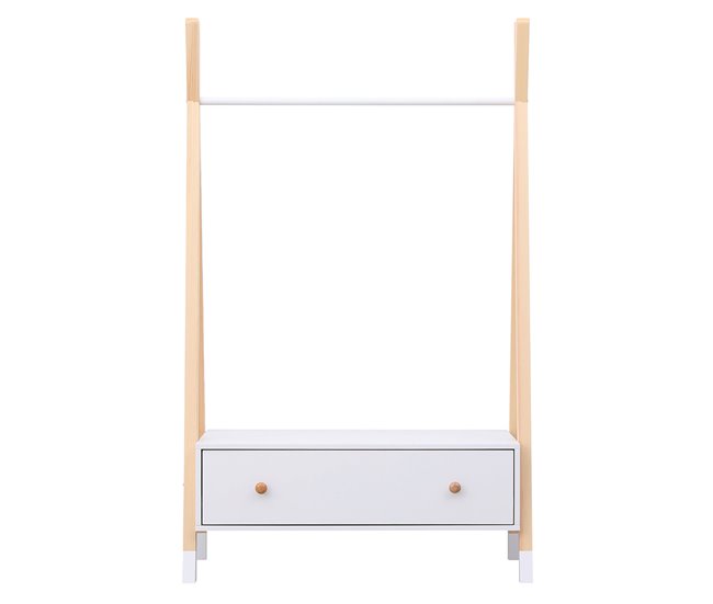 Perchero de madera y blanco con cajón para niños LOU Blanco