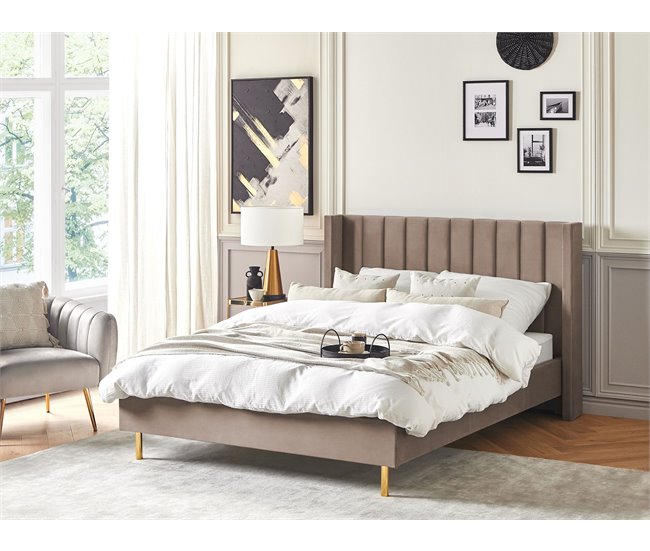 Beliani Cama con somier Terciopelo VILLETTE 165x222 Azul Marino