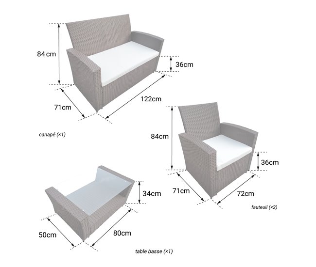 Conjunto de muebles de jardín COMINO de 4 plazas con cojines Gris