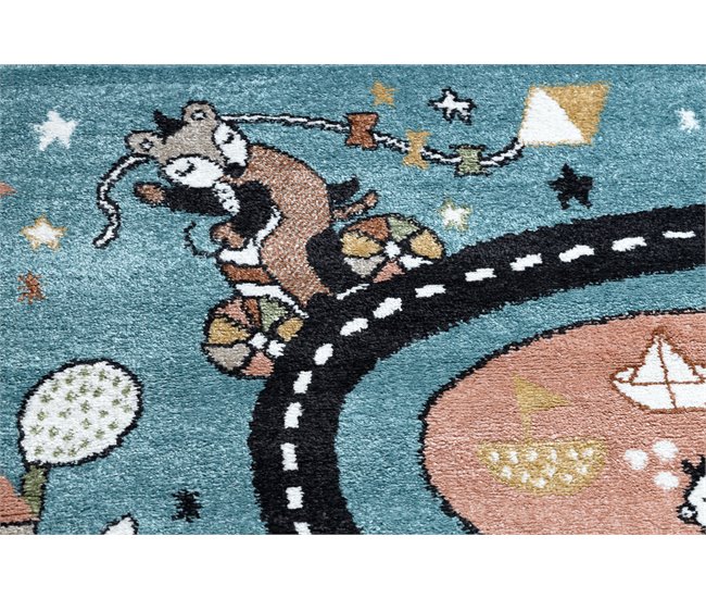 Alfombra FUN Route para niños calle animales 140x190 Azul