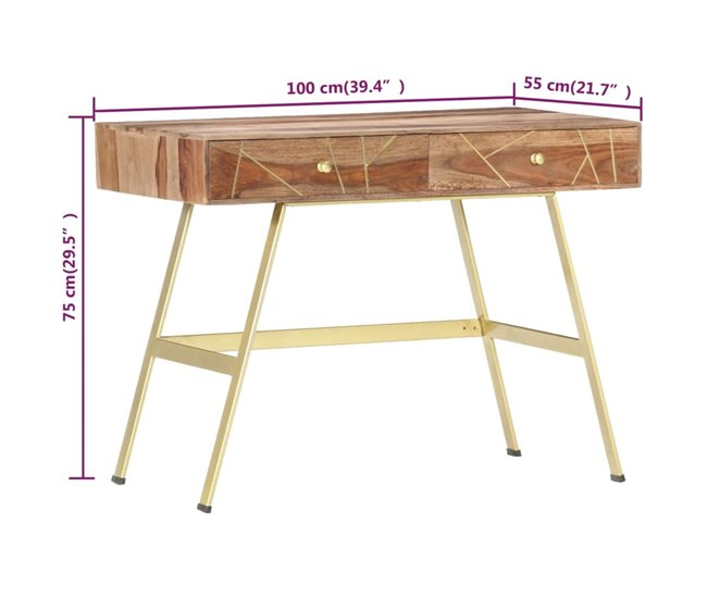 Consola recibidor Bayu  cajones  maciza de sheesham Natural