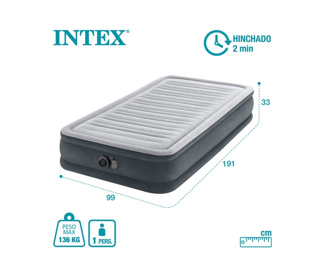 Colchón inflable INTEX 99X191X33 cm Gris