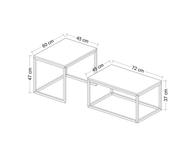 Set de 2 Mesas de Centro Nido Aabenraa metal/aglomerado 72x45 Roble