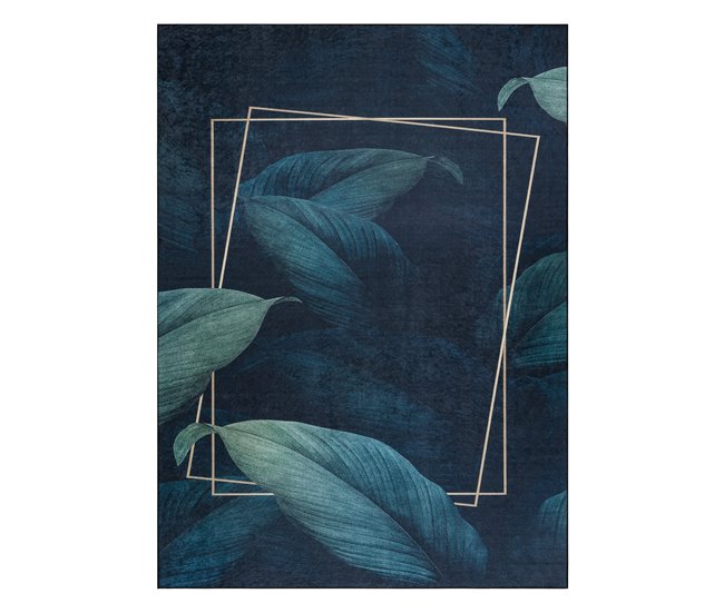 Alfombra lavable ANDRE 1170 Hojas Geométrico 80x150 Azul Marino