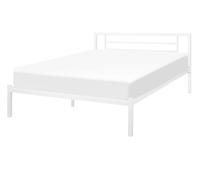 Beliani Cama con somier Metal CUSSET 147x209 Blanco